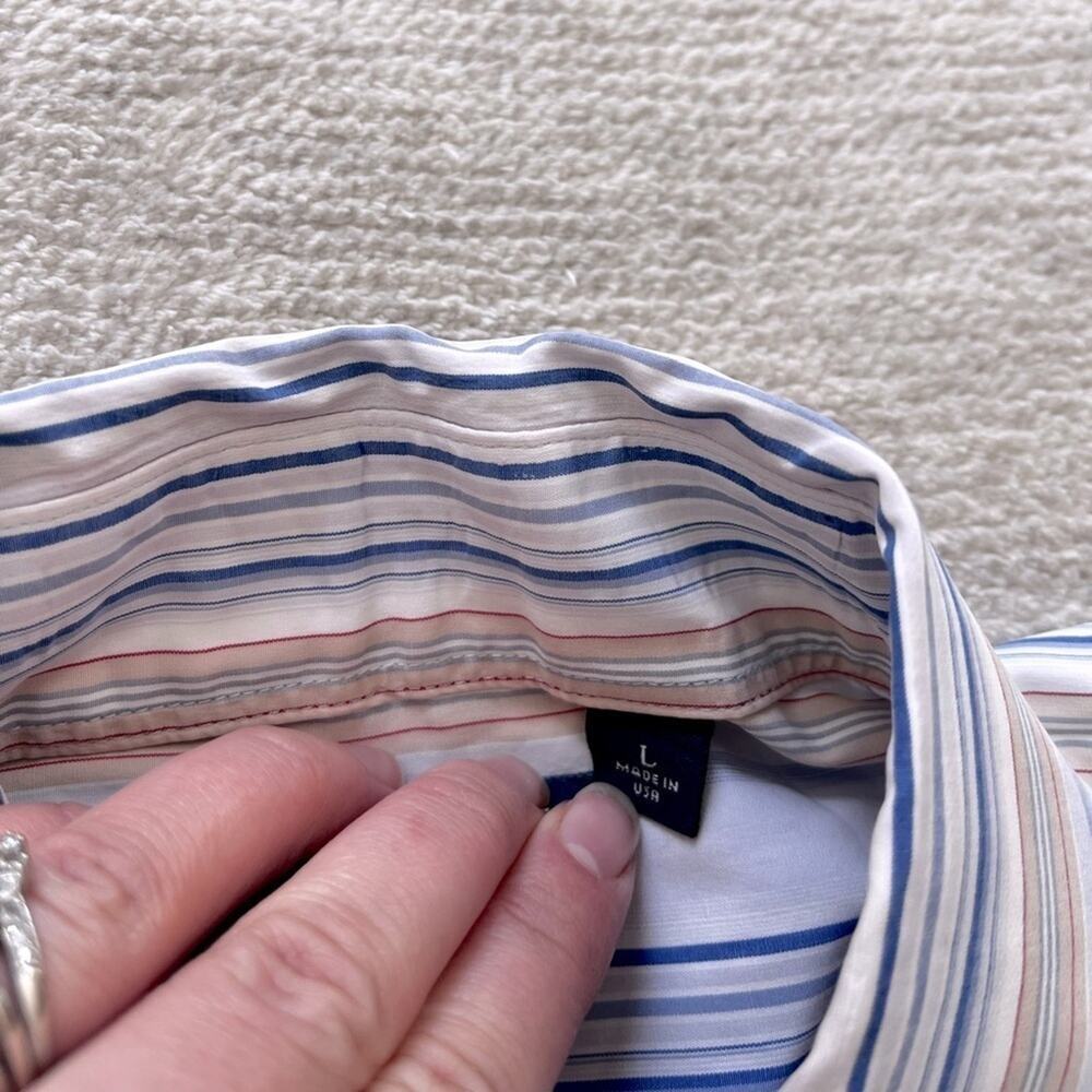 Burberry London Striped Button Down Dress Shirt Size L blue, tan, white and red. - Picture 4 of 6